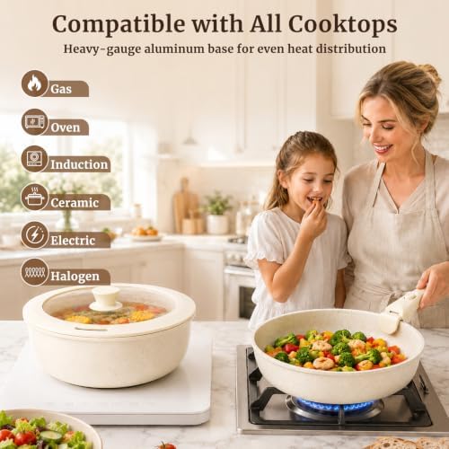 YASHE 21Pcs Nonstick Pots and Pans Set with Detachable Handles, Oven Safe