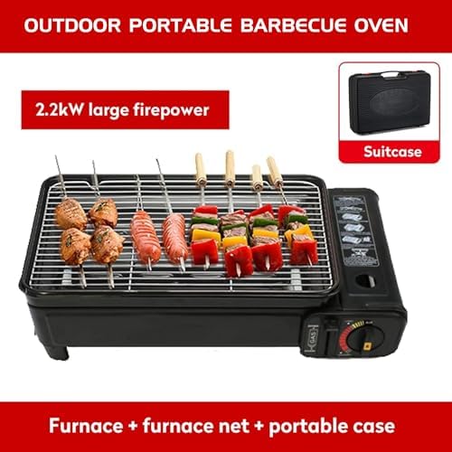 Portable Butane Stove Dual Fuel Gas BBQ Grill with Case & Stainless Grate