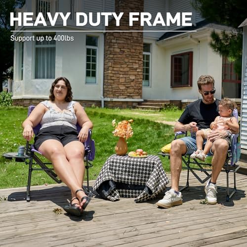 EVER ADVANCED Camping Directors' Chair with Side Table, Portable Folding with Compact Size, Heavy Duty Lawn Chair with Pocket for Camping, Lawn, Sports and Fishing, 400lbs, Purple