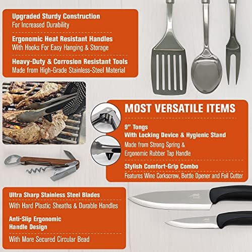 BOMKI Grilling & Camping Cooking Utensils Set - BBQ & Camping Kitchen Set with Case