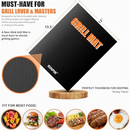 RINPIR 31pcs BBQ Grill Accessories Gifts for Men Dad, Heavy Duty Grilling Tools Gift Set for Father's Day, Stainless Steel BBQ Utensils Kit with Mats, Grill Brush in Carrying Bag Black