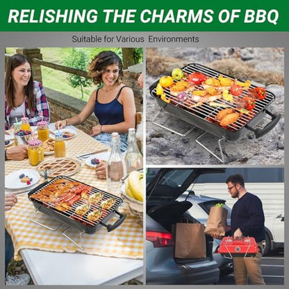 20.8" Portable Enameled Charcoal Grill,Tabletop Outdoor Barbecue Smoker,Heavy Duty Outdoor BBQ Grill,Vertical Camping Barbecue Grill,with Thermometer,for Garden Patio Beach Backyard (Black & Red)