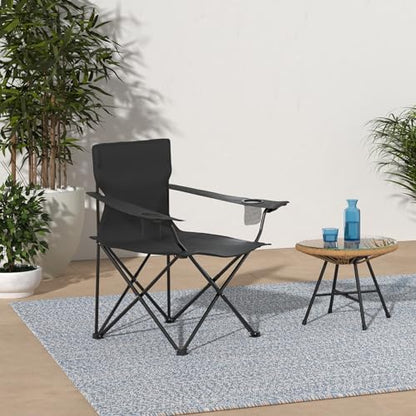 HaSteeL Large Camping Chairs for Adults, Black Folding Beach Chair Set of 2