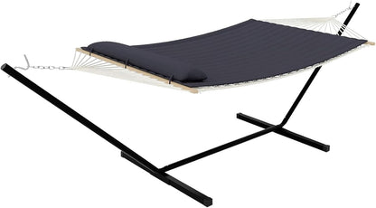 Double Hammock with Stand for 2 Persons Outdoor,Heavy Duty 450lb Capacity,with Portable Steel Frame,Cotton Rope,Polyester Pad and Carry Bag,Perfect for Garden Camping Beach Backyard Patio