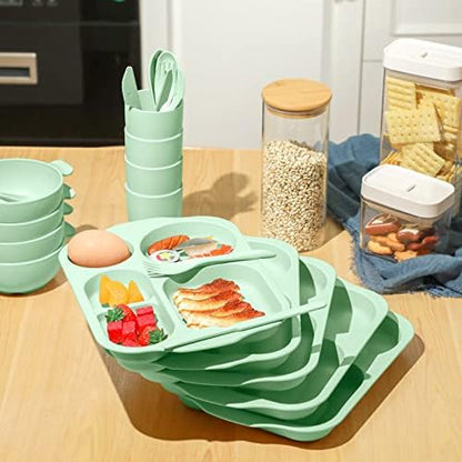 Honoson 24pcs Wheat Straw Dinnerware, Unbreakable, Green