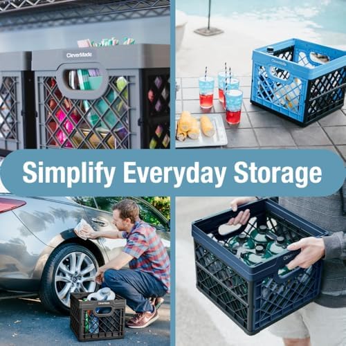 CleverMade Collapsible Milk Crates For Storage, 25L 1 Pack, 50 lb, Obsidian