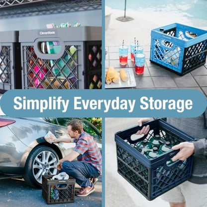 CleverMade Collapsible Milk Crates For Storage, 25L 1 Pack, 50 lb, Obsidian