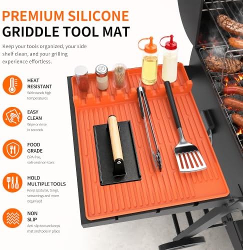 Silicone Grill Mat for Blackstone Griddle Accessories, 8-Slot Tool Mat