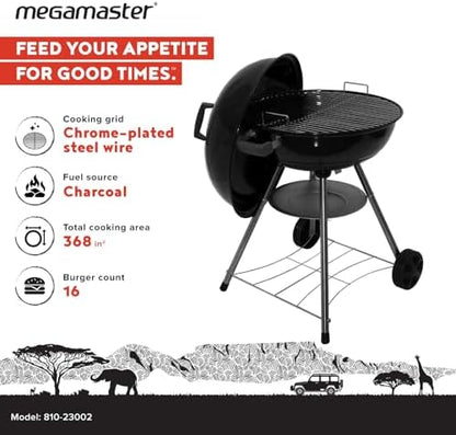 Megamaster 22" Charcoal Grill, Adjustable Air Vent with Storage Rack