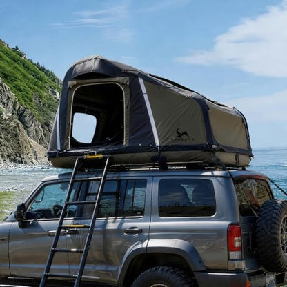 MC TOMOUNT Inflatable Rooftop Tent for Camping, Roof Top Truck Tent with Detachable Mattress, Panoramic Skylight & Ladder, Easy Setup Blow Up 2-3 Person Canvas Roof Tent for Car SUV Jeep Van
