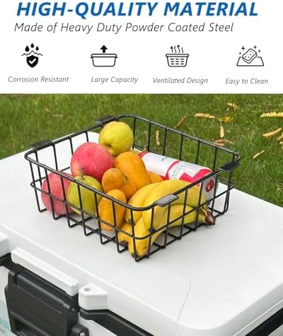 Wire Basket for Ninja FrostVault Hard Cooler & Wheeled Cooler - Heavy-Duty Organizer Rack for Efficient Storage, Dry-Goods Basket for Perfect for Camping Trips or Outdoor Parties, Black(L)