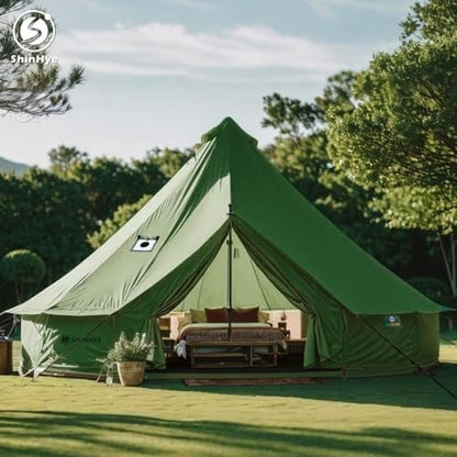 Canvas Bell Yurt Tent with Stove Jack, Waterproof Luxury 4 Season Tents for Family Outdoor Camping 100% Cotton Green Glamping Tents for Hunting, Partie, All Year Living