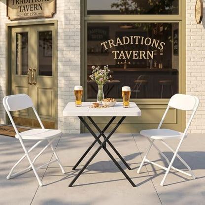 27'' Square Folding Table, Foldable Table No Assembly 400lbs Weight Capacity, Heavy Duty Portable Picnic Card Table for Camping, Patio, Dining, Indoor, Outdoor(White)