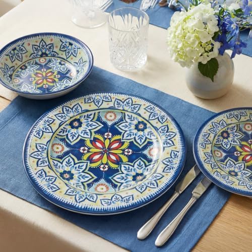 12-Piece Blue Melamine Dinnerware Set, Service for 4, Unbreakable Kitchen Plate and Bowl Set for Indoor & Outdoor Use, Lightweight and Durable, Great for Camping, Picnics, Parties and RVs