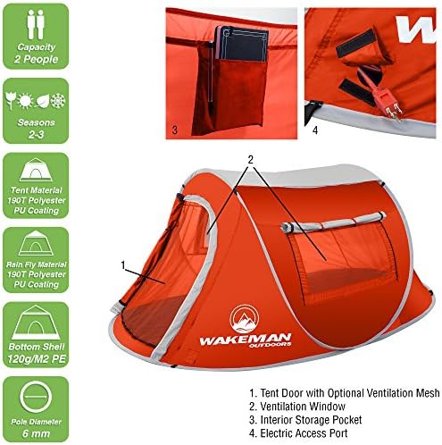 6-Person Tent, Water Resistant Dome Tent for Camping with Removable Rain Fly and Carry Bag, Rebel Bay 6 Person Tent by Wakeman Outdoors