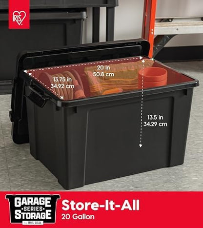 IRIS USA 6-Pack 20 Gal Heavy Duty Lockable Storage Totes with Lids, Black