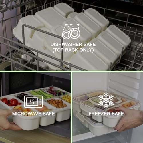 Caperci 2PC Snackle Box Container with Handle, 8-Compartment Serving Tray