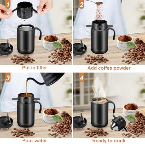 MACIFECI 16oz Camping Coffee Maker Pour Over Coffee Maker Camping Coffee Pot Portable Coffee Maker for Travel Camping Offices Backpacking Outdoor (Black)
