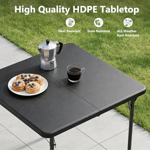 Folding Table, 36 Inch Square Foldable Card Table with Carrying Handle, Heavy Duty Fold-in-Half Portable Table No Assembly, Ideal for Picnic, Camping, RV Travel, Parties, BBQs, Crafting and Indoor Use