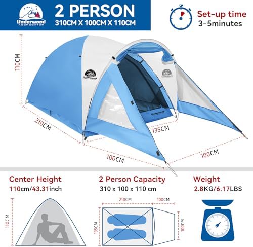 2/4 Person Camping Tent with Porch, Lightweight Waterproof Tent Easy Setup