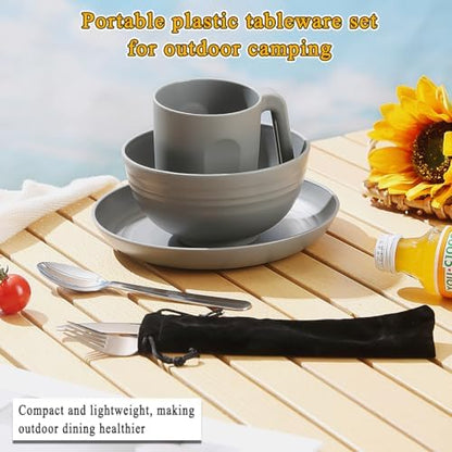 Camping Utensils, Reanea Camping Mess Kit for Travel, Camping, Picnic, Outdoor, Camping Gear Include Knife, Spoon, Fork Cutlery Set, Cup, Bowl, Plate, Camping Essentials for 1