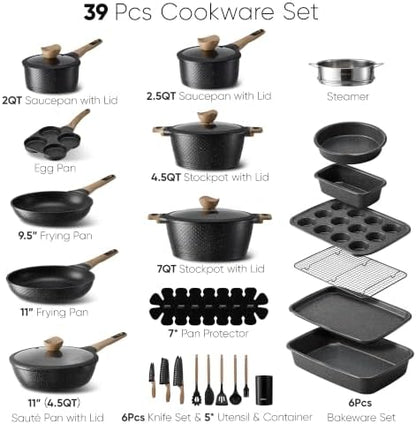 CAROTE 39pcs Nonstick Cookware Sets, Pots and Pans Set with Bakeware