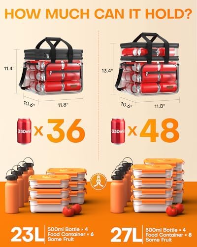 HOTOR Lunch Box Men Women Double-Layer Insulated Lunch Bag Black 27L