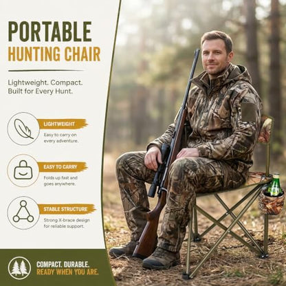2 Pack Camo Hunting Chairs,Folding Tripod Camping Chair with Backrests,Portable Lightweight for Blinds,Fishing,Hiking,Golf Watching