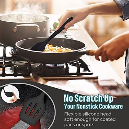E-far Black Silicone Cooking Utensils Set, 7PCS Nonstick Kitchen Utensils