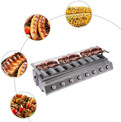 Commercial Barbecue Grill, 8 Burners BBQ LPG Tabletop Gas Grill w/Steel Shield Gas Grill Griddle Patio Garden Barbecue Grill with Adjustable Height for Party Backyard BBQ