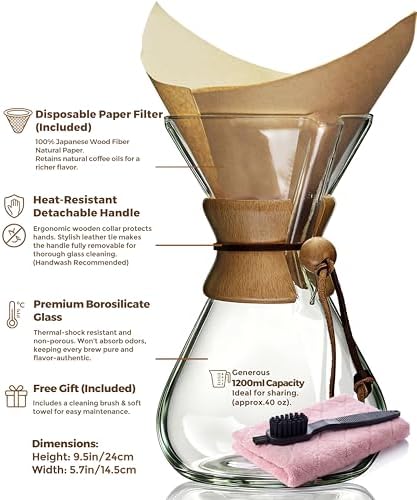 AGOGO Pour Over Coffee Maker Set, 40oz Classic Style, 50 Paper Filters
