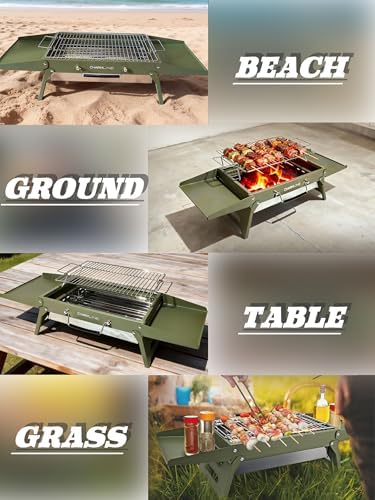 Charmline 15 x 11 inches Portable Charcoal BBQ Grill, Foldable Compact Camping Barbecue for 2–4 People, Ideal for Camping, Tailgating, Beach, Picnic & Tabletop Use, Green