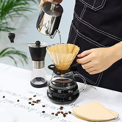 SOTECH Pour Over Coffee Maker Set, Manual Coffee Kit with 600ml Gooseneck Kettle, Filter Holder, Glass Server & Paper Filters, Portable Outdoor Coffee Dripper Gift Set
