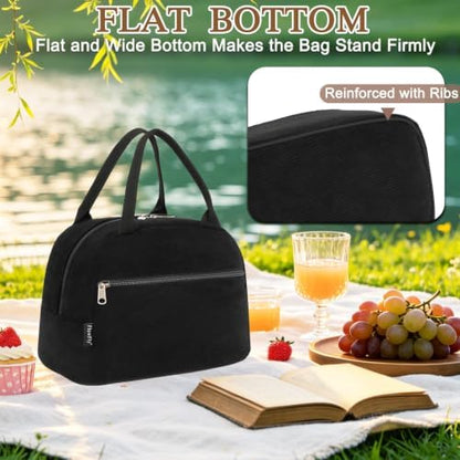 FlowFly Lunch Bag for Women Insulated Lunch Box Corduroy Lunch Tote Cooler for Travel Work Picnic,Corduroy Black
