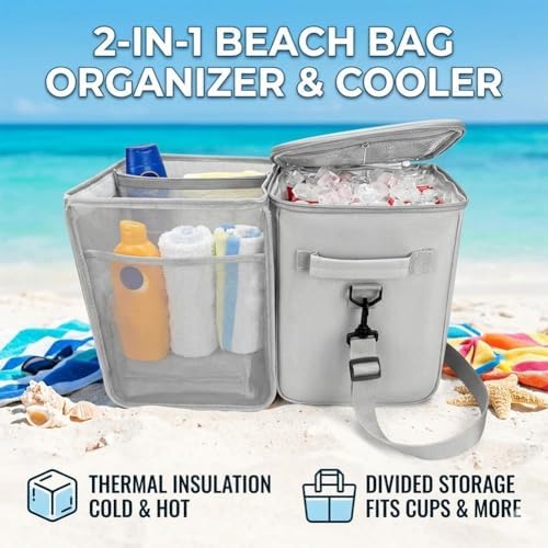 2-in-1 Cooler Organizer Insert for X Large Bag Accessories,Portable Ice Chest with Divider Tray and Zipper，Topper Tray and Cup Holder Compatible Accessories