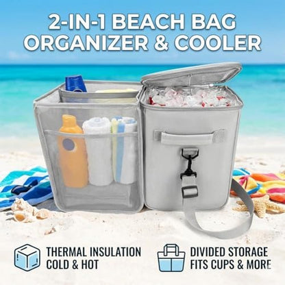2-in-1 Cooler Organizer Insert for X Large Bag Accessories,Portable Ice Chest with Divider Tray and Zipper，Topper Tray and Cup Holder Compatible Accessories