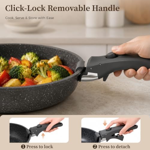 YASHE 15Pcs Nonstick Pots and Pans Set with Removable Handle, Oven Safe