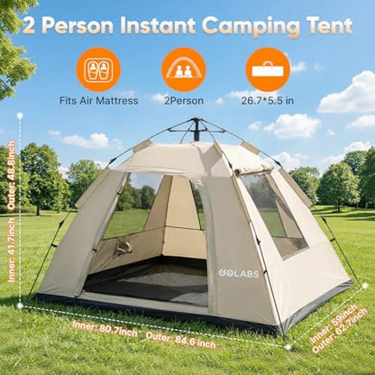 Golabs Pop Up Camping Tent for 2/3 Person, Quick Setup by Pre-Attached Pole