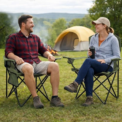 Folding Camping Chair with Cup Holder & Side Storage Bag 300lbs Capacity Lightweight High Back Portable for Beach, Picnic, Sport, Green
