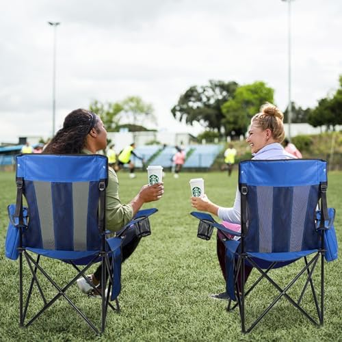 Nazhura 2 Pack Outdoor Camping Chairs Folding/Foldable/Portable with Cooler Pouch, Mesh Backrest and Cup Holder Pocket (Blue, Metal, 2 Pack)