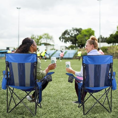 Nazhura 2 Pack Outdoor Camping Chairs Folding/Foldable/Portable with Cooler Pouch, Mesh Backrest and Cup Holder Pocket (Blue, Metal, 2 Pack)