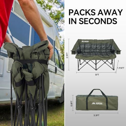 Huskfirm Padded Double Camping Chair, 2 Person Camping Chair, Green Plaid