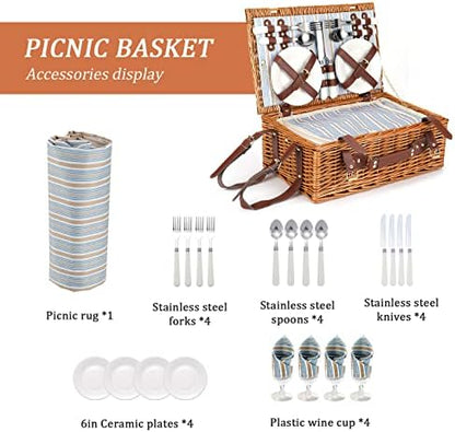 Picnic Basket for 4 Persons with Waterproof Picnic Blanket