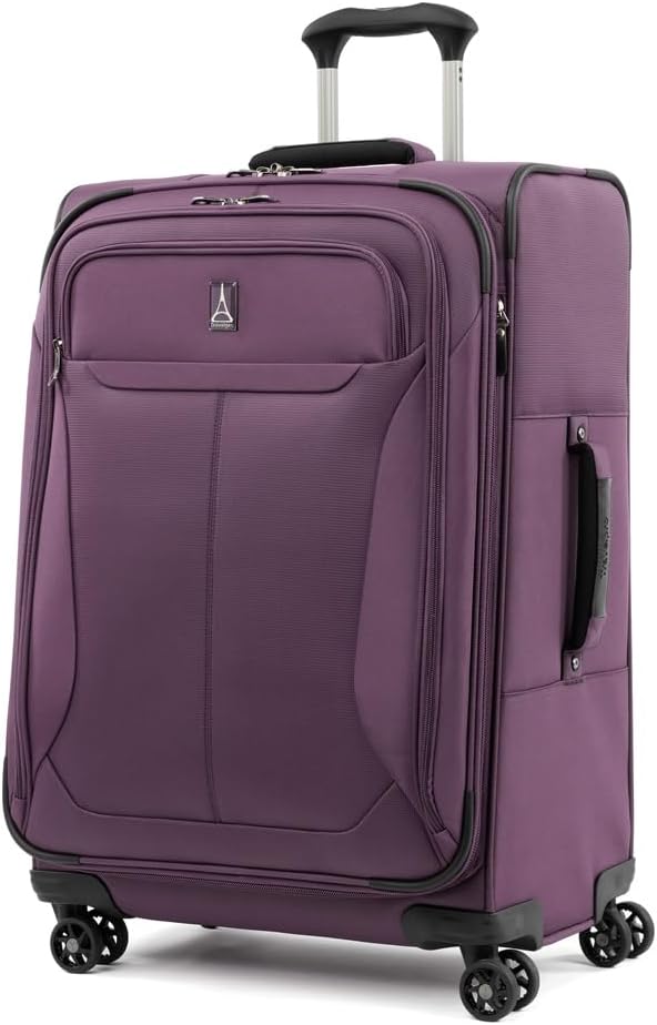 Travelpro Tourlite Softside 25" Expandable Luggage with 4 Spinner Wheels, Lightweight Suitcase, Checked Medium, Deep Purple