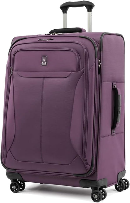 Travelpro Tourlite Softside 25" Expandable Luggage with 4 Spinner Wheels, Lightweight Suitcase, Checked Medium, Deep Purple