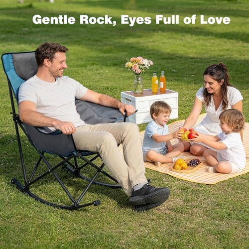 SUNNYFEEL Oversized Folding Rocking Camping Chair for Adults, 500lbs Blue