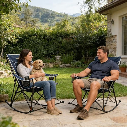 SUNNYFEEL Oversized Folding Rocking Camping Chair with Buckle Design 500lbs