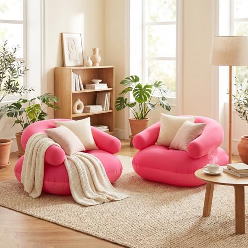 Novabright 2 Pcs Inflatable Chairs for Adults Blow Up Games Chairs Folding Portable Flocking Inflatable Sofa for Living Room Learning Camping Party (Hot Pink)
