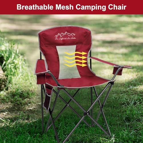 Camping Chairs Outdoor Portable Folding Chair with Mesh Back, Red
