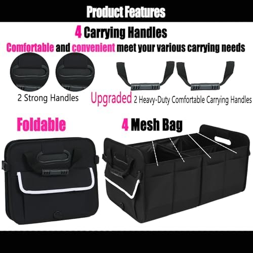 titiyiof Trunk Organizer for SUV & Sedan, Car Organizers and Storage, Waterproof Collapsible & Adjustable Straps, 70L Sturdy Car Organization for Car Accessories, Tools, Sundries (Black B, Large-A)